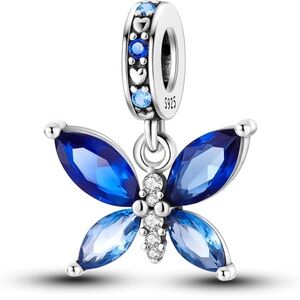 Blue Butterfly Charm S925 Sterling Silver Charm For Pandora Bracelet Necklace